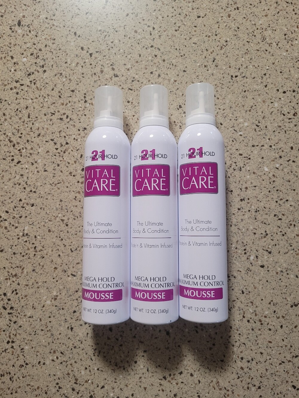 (3) Vital Care The Ultimate Body & Condition Mega Hold Maximum Control Mousse
